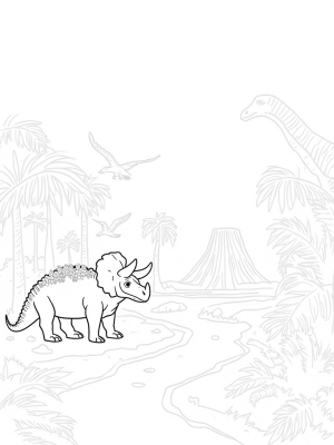 Triceratops and Brachiosaurus in a Prehistoric Jungle