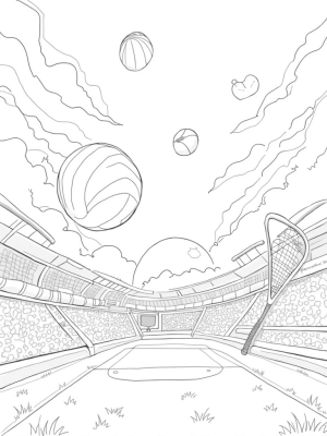 Giant Sports Equipment in a Colorful Arena