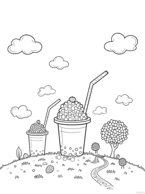 Giant Bubble Tea Garden with Fruity Sculptures