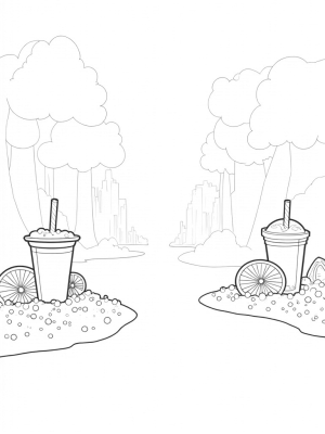 Boba Tea Forest with Giant Cups and Fruit Slices