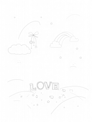 Nursery Cloudscape with Baby Items