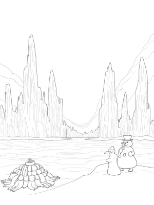 Elegant Swans and a Snowman in a Crystalline Landscape