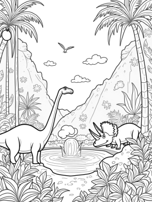 Brontosaurus and Triceratops in a Prehistoric Jungle