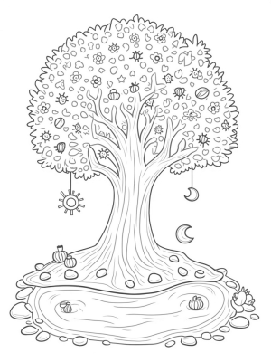 Four Seasons Tree with Path and Pond