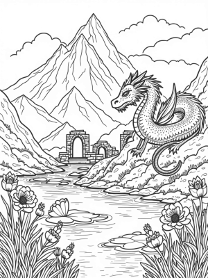 Crystal Dragon Overlooking Serene Mountain Landscape