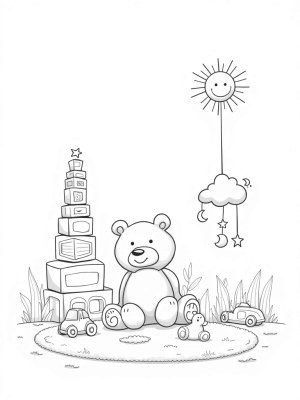 Oversized Building Blocks and a Teddy Bear in a Nursery
