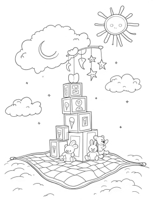 Floating Nursery with Baby Blocks and Plush Friends