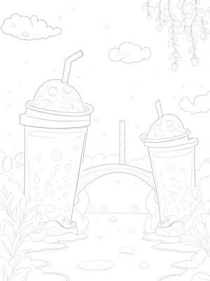 Boba Tea Garden with Giant Cups and Straws