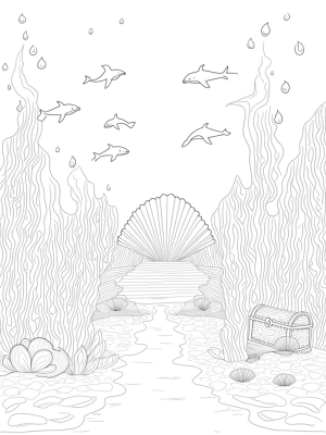 Underwater Coral City with Dolphins and Treasure