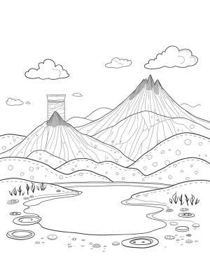 Patchwork Fabric Hills and Thread Spool Mountain