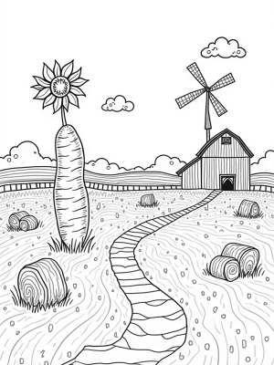 Colossal Carrot and Sunflower Barn Farm Scene