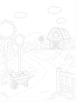 Patchwork Farm with Oversized Vegetables and Whimsical Barn