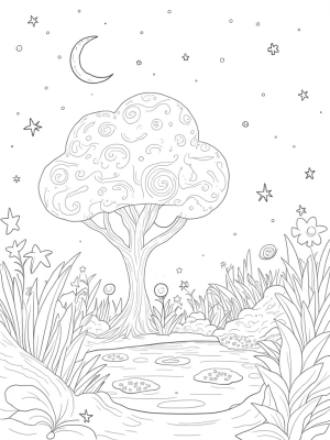 Cosmic Garden with Nebula Tree and Comet Flowers