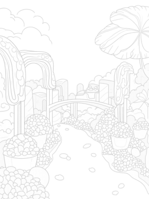 Boba Tea Garden with Giant Cups and Colorful Flowers