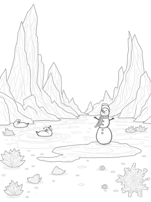 Frozen Wonderland with Snowman and Swans