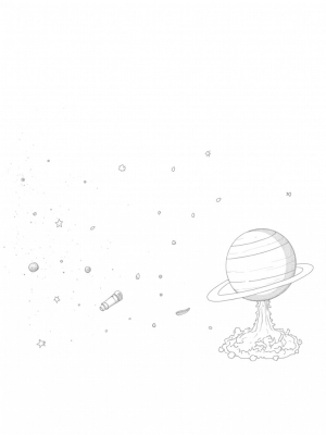 Swirling Galaxy with Giant Planets and Starry Waterfall