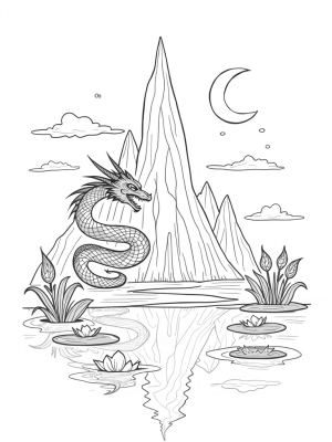 Majestic Dragon Coiling Around a Crystal Mountain