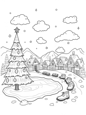 Holiday Village with Gingerbread Houses and a Giant Christmas Tree