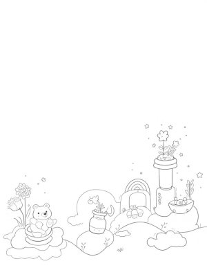 Nursery Garden with Baby Bottles and Teddy Bear