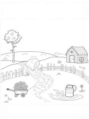 Whimsical Patchwork Field with Giant Vegetables