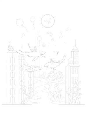 Underwater City of Coral Skyscrapers with Playful Sharks