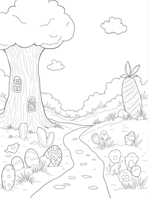 Easter Egg Garden with Bunny Windows and Carrot Tower