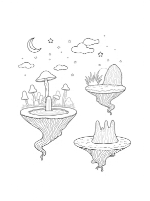 Floating Islands with Twisted Tree Roots and Crystal Waterfall