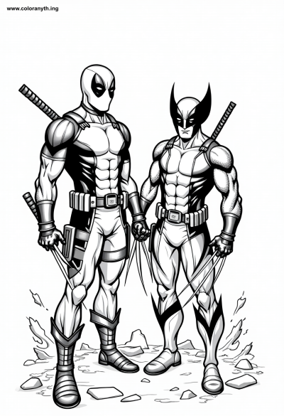 Deadpool and Wolverine: Dynamic Duo Coloring Page