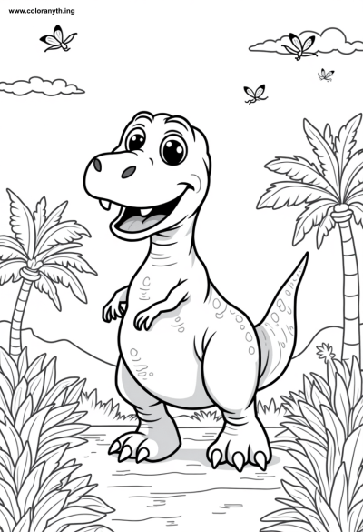 Playful T. Rex Adventure Coloring Page