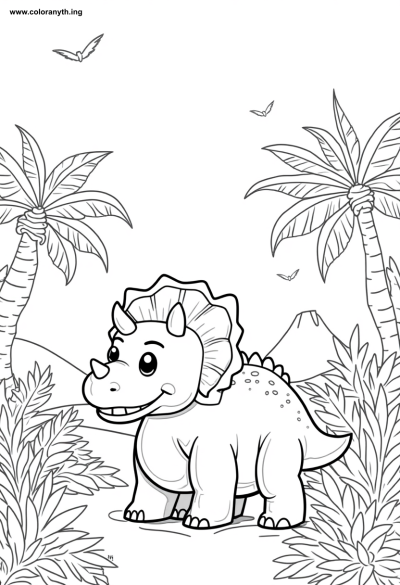 Playful Triceratops in a Tropical Paradise