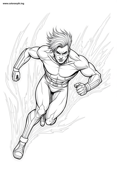 Quicksilver in Motion: A Superhero Coloring Page