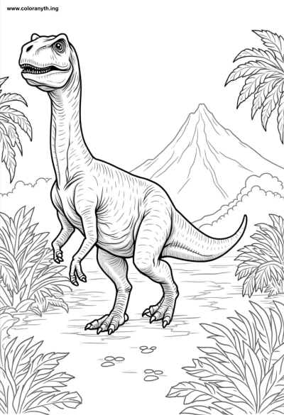 Tyrannosaurus Rex in Prehistoric Landscape Coloring Page