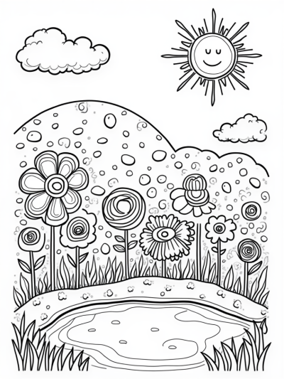 Oversized Colorful Circles in a Garden