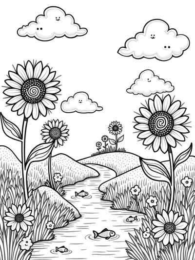 Magical Meadow with Sunflowers and a Cupcake Hill