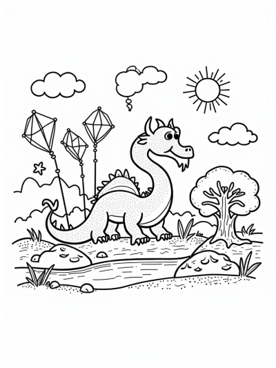 Dragon Playground with Slide and Kites