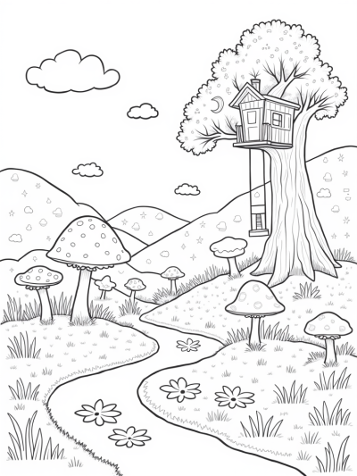 Giant Mushrooms and Cloud Dragons Landscape