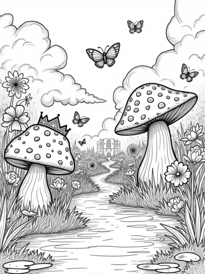 Sparkling Tiara on a Friendly Toadstool in a Garden of Gigantic Flowers