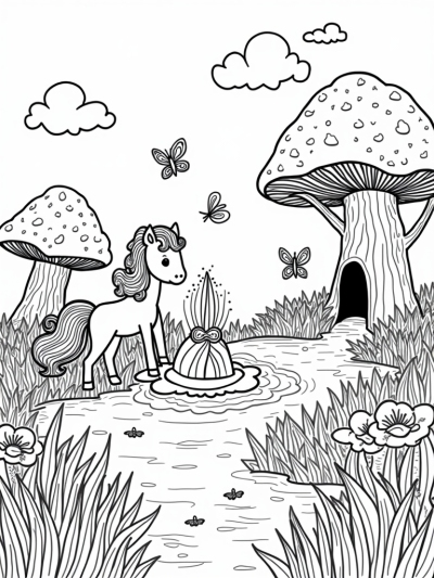 Playful Pony by the Rainbow Fountain
