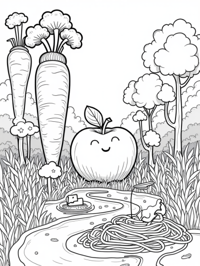 Giant Apple and Spaghetti Noodle Path in a Food Forest