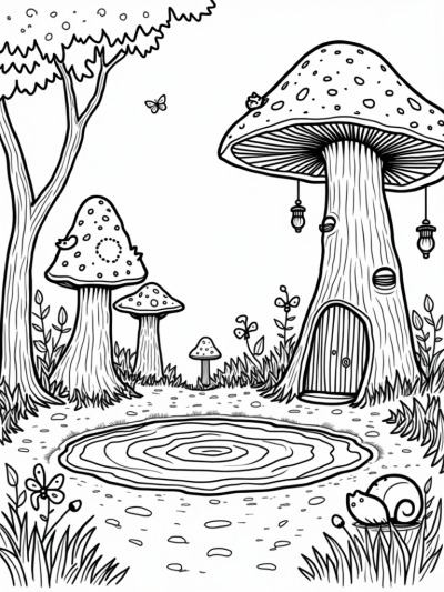 Magical Forest Glade with Mushrooms and Snails