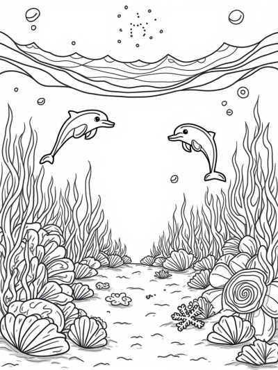 Underwater Garden with Playful Dolphins