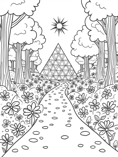 Triangular Forest with Colorful Trees and Butterflies