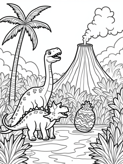 Friendly Dinosaurs in a Prehistoric Jungle
