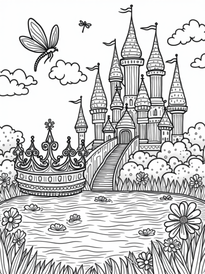 Candy Castle with Floating Crown and Dragonfly