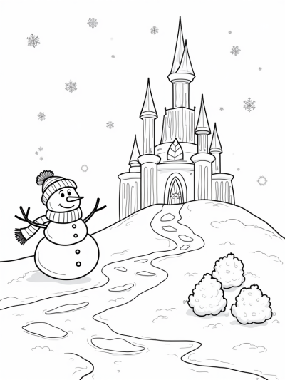 Sparkling Ice Castle and Whimsical Snowman