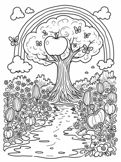 Magical Garden with a Friendly Tree and Golden Apple