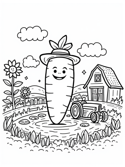 Smiling Carrot in a Colorful Farm Landscape