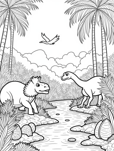 Triceratops and Friends in a Prehistoric Jungle