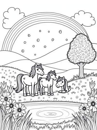 Pony Meadow with Cupcake Tree and Rainbow