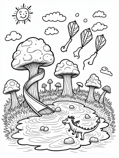 Dragon Playground with Rainbow Slide and Cotton Candy Tree